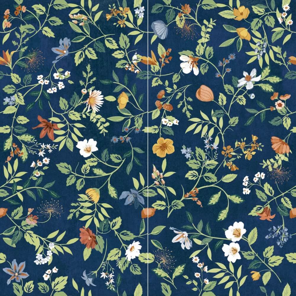Wonderspace Blossom Blue Naturale Rett. 60x120 cm